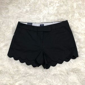 J Crew 4” Linen Cotton Scalloped Hem Shorts Size 10 Black